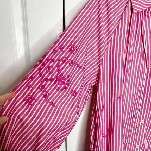 Scotch & Soda Embroidered Shirt Dress Striped Pink White  Anthropologie Size S - Picture 8 of 11